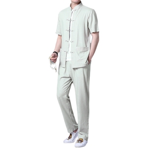 YY-TZ08夏季男士休闲亚风短袖套装中年爸爸装薄款唐装P120图片