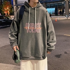 WY2181-P35加绒款-P40纯棉连帽卫衣男大码运动帽衫宽松薄外套男，男装卫衣，电商A040