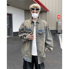 重工水洗牛仔衬衫夹克男春秋美式复古vibe宽松外套上衣M9855-P68，男装夹克，星座1008