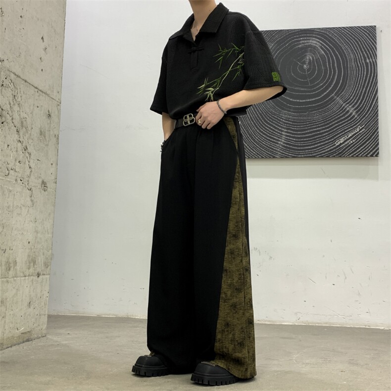 春装复古山本耀司小众风侧面褶皱拼接男女阔腿裤拖地堆叠西裤图片