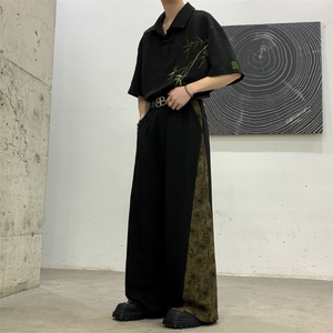 春装复古山本耀司小众风侧面褶皱拼接男女阔腿裤拖地堆叠西裤图片