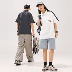 2024夏季新款男日系潮牌拼色polo衫宽松翻领短袖T恤PL66-F55，男装Polo衫，电商A101（原外27）