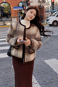 新款现货撞色美拉德短款小香夹棉212A-8817-P125-K188图片