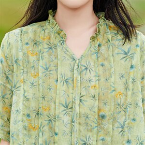 苎麻文艺风2026年春季女短袖宽松薄图片