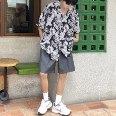夏季文艺格子五分袖气质百搭潮流男标准青春流行拼色衬衫，男装衬衫，星座716-4