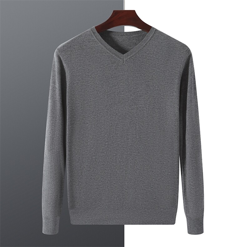 新款男士V领羊毛衫时尚百搭保暖针织毛衣高品质纯色长袖上衣男装，男装羊毛衫，星纬羊绒