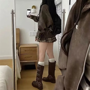 4128-P56复古做旧擦色拉链机车皮衣女秋季新款美式高街