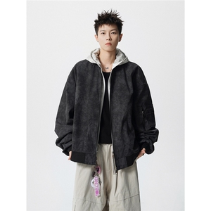 可二开假两件扎染大码M-5XL飞行夹克聚酯纤维JK78093P85控128图片