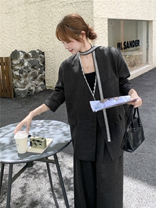 高级感显瘦西服外套通勤套装女2025春秋季新款休闲阔腿长裤两件套图片