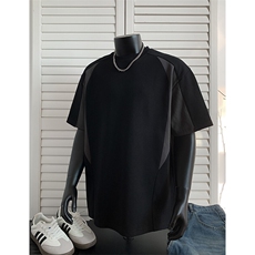 高品质二开240克宽松纯棉美式高街痞帅拼接工艺短袖T恤特P25，男装T恤，电商A486-1