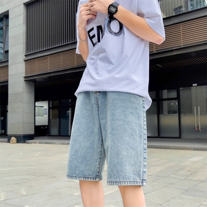浅色水洗牛仔五分短裤男韩版夏ins新款宽松直筒阔腿裤 K714-P30图片