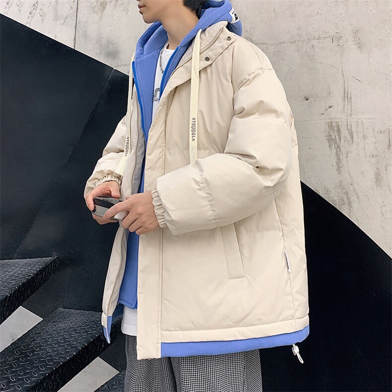新款男冬季假两件连帽港风棉衣M062B-P70控158,男装棉衣,星座717