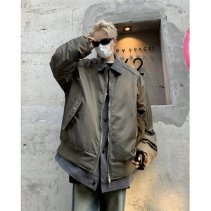 D2802-P88拼接假两件拉链外套棉衣外套男款美式棉服夹克秋冬潮牌图片
