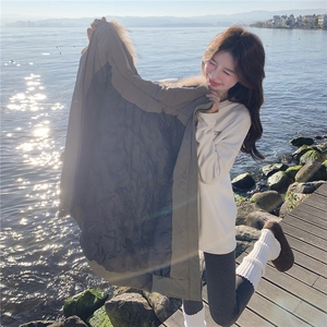 韩版大毛领连帽工装白鸭绒羽绒派克服女冬新款小个子休闲加厚外套图片