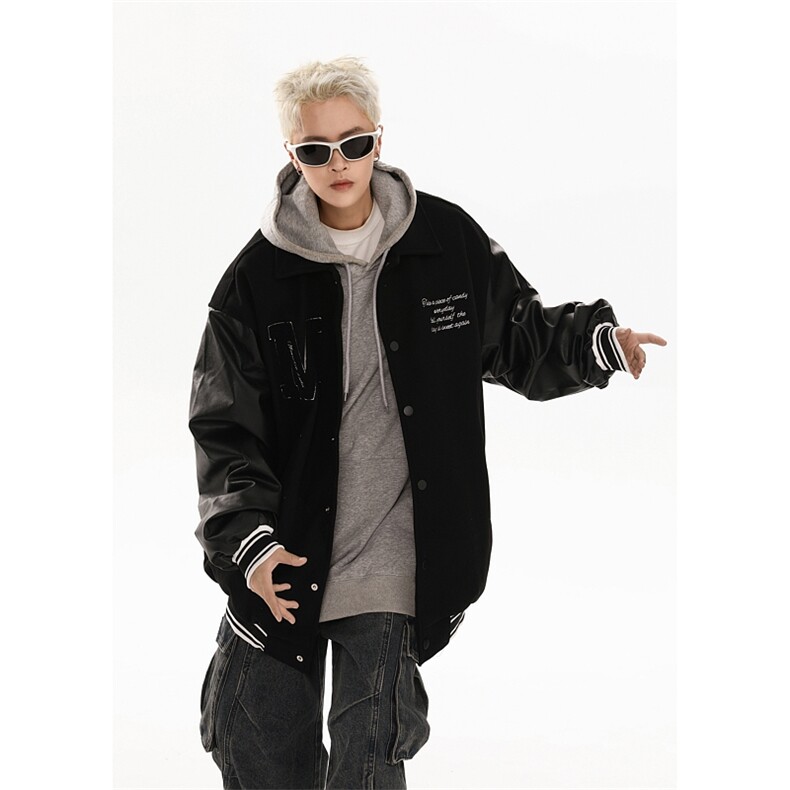 港风美式潮牌拼接袖字母翻领棒球服夹克XZ213-JK9903-P108控128,男装夹克,星座213