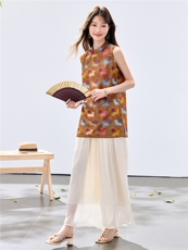 夏季新款现货！2026新中式奥黛款旗袍盘扣开叉+流光阔腿裤两件套，女装套装/套裙，宝儿家