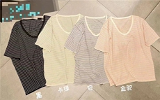 女士夏季简约百搭时尚舒适圆领条纹短袖，女装T恤，斯尔特羊绒