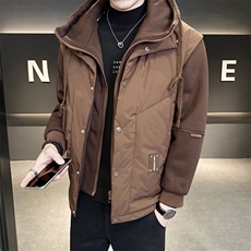 冬季新款卫衣袖假两件连帽羽绒服男短款保暖羽绒外套Y6758-P220，男装羽绒服，电商A239
