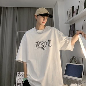 港风23新款夏季时尚百搭宽松圆领印花100棉短袖T恤T6093P25控38图片