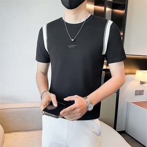 店主风秋冬季男士圆领套头拼接针织衫男上衣301A-1/M12/P55 控75图片