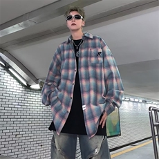 格子衬衫男韩版潮流高街帅气2023冬季新款ins宽松外套CY579-P36，男装衬衫，星座412-3