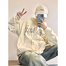 抖音得物加绒加厚宽印花休闲连帽卫衣开衫卫衣外套AKS1101，女装短外套，电商A443