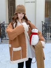 两面穿仿羊羔毛皮毛一体外套中长款2B72-8616-P195-K278，女装皮草，吉娜