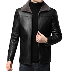 秋冬季皮衣夹克中年男加绒加厚毛领新款男士皮外套QLMP808-P150，男装皮衣，电商B212（原钱塘6029）