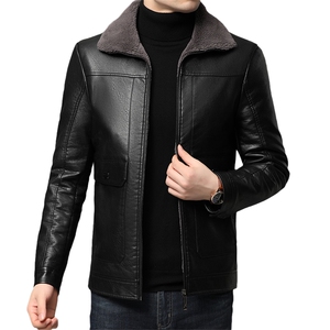 秋冬季皮衣夹克中年男加绒加厚毛领新款男士皮外套QLMP808-P150图片