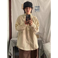 美式复古条纹长袖衬衫男女春秋冬季宽松衬衣外套CSA385-P43，男装衬衫，星座208-5