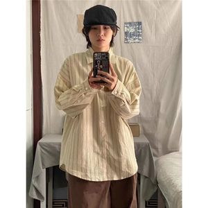 美式复古条纹长袖衬衫男女春秋冬季宽松衬衣外套CSA385-P43图片