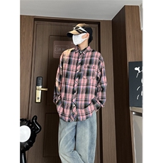控价59港风格子衬衫宽松外套男女衬衣百搭格子外套CS2402P35，男装衬衫，电商A128