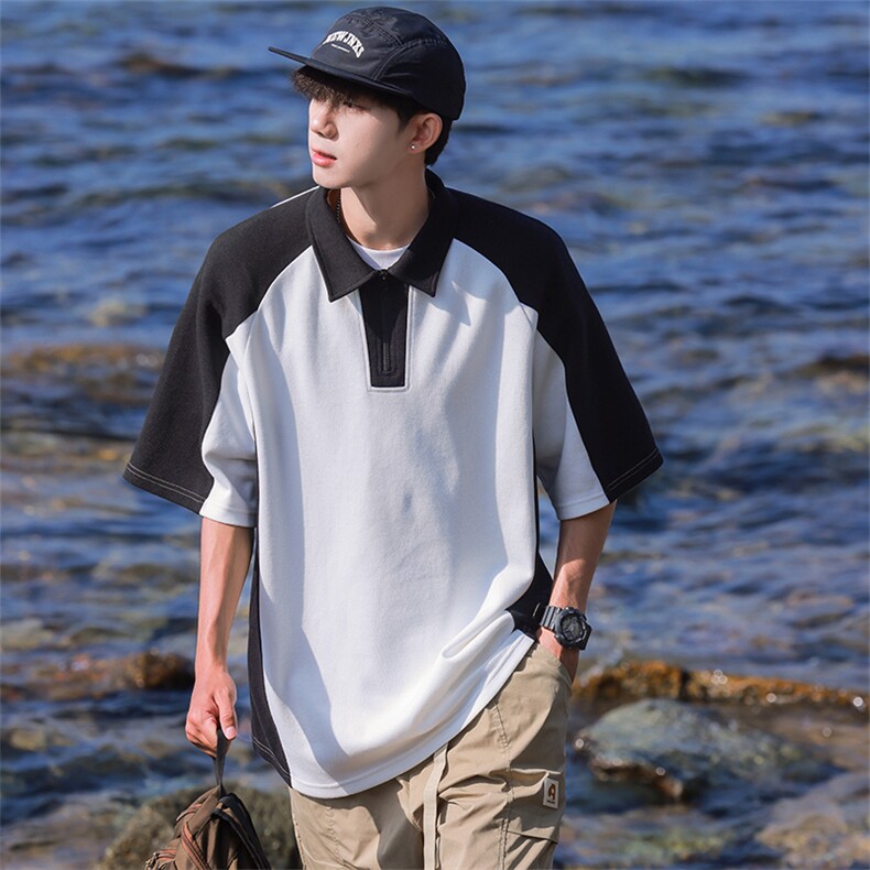 特P35无差价新款时尚夏季拼色POLO衫-POLO01日系相机风现货，男装Polo衫，电商A003