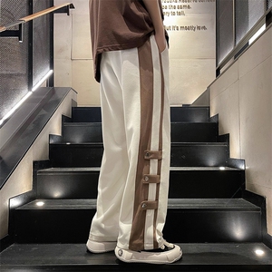 春季港风潮牌拼接撞色裤子男款直筒宽松vibe阔腿休闲卫裤KD243