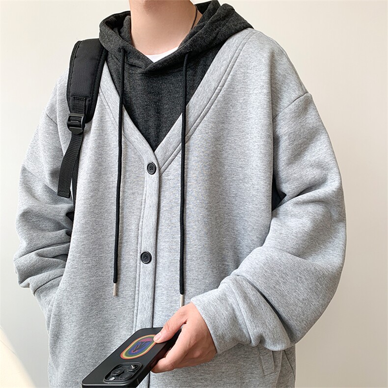 港风假两件撞色拼接连帽开衫卫衣休闲百搭XZ302B-1-WT3458-P57图片