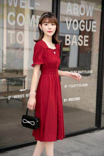 夏季新款韩版红色淑女爱心连衣裙，女装连衣裙，水锦红