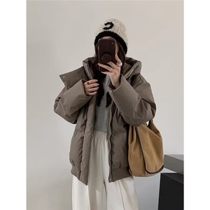 冬季三防重磅boxy短款羽绒连帽PU皮棉衣外套防风加厚棉服