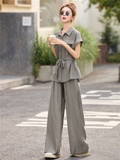 老钱风松弛感套装女2025夏新款轻熟气质休闲短袖衬衫阔腿裤两件套，女装套装/套裙，布芭啦