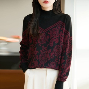 2025年秋季时尚百搭通勤简约休闲套头玫瑰，女装针织衫/毛衣，唐诺