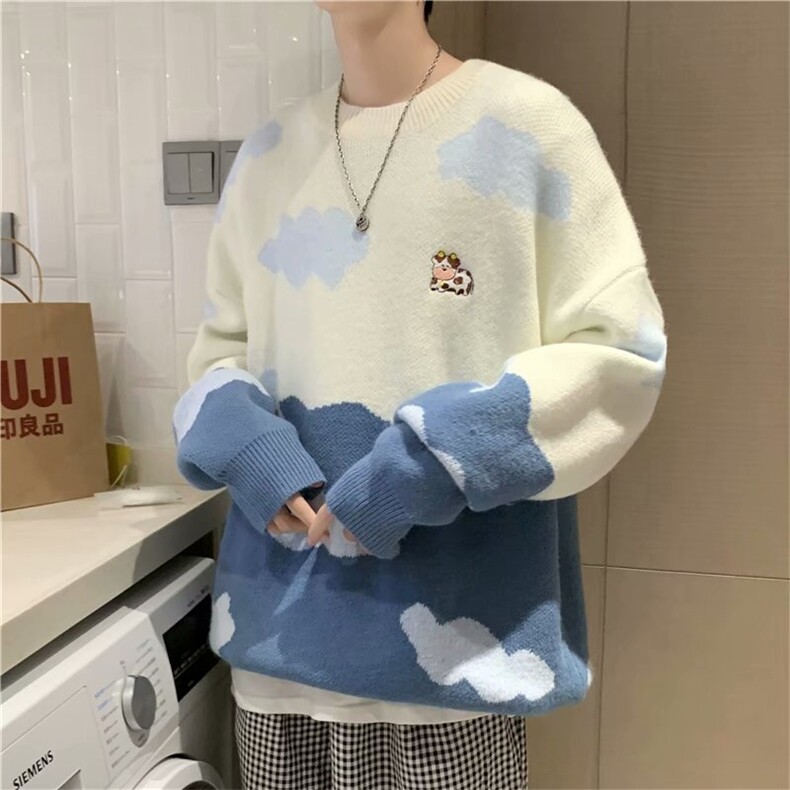 卡通毛衣男潮牌圆领宽松软糯针织衫ins潮流慵懒新款外套5053-p40,男装针织衫/毛衣,星座1008-2
