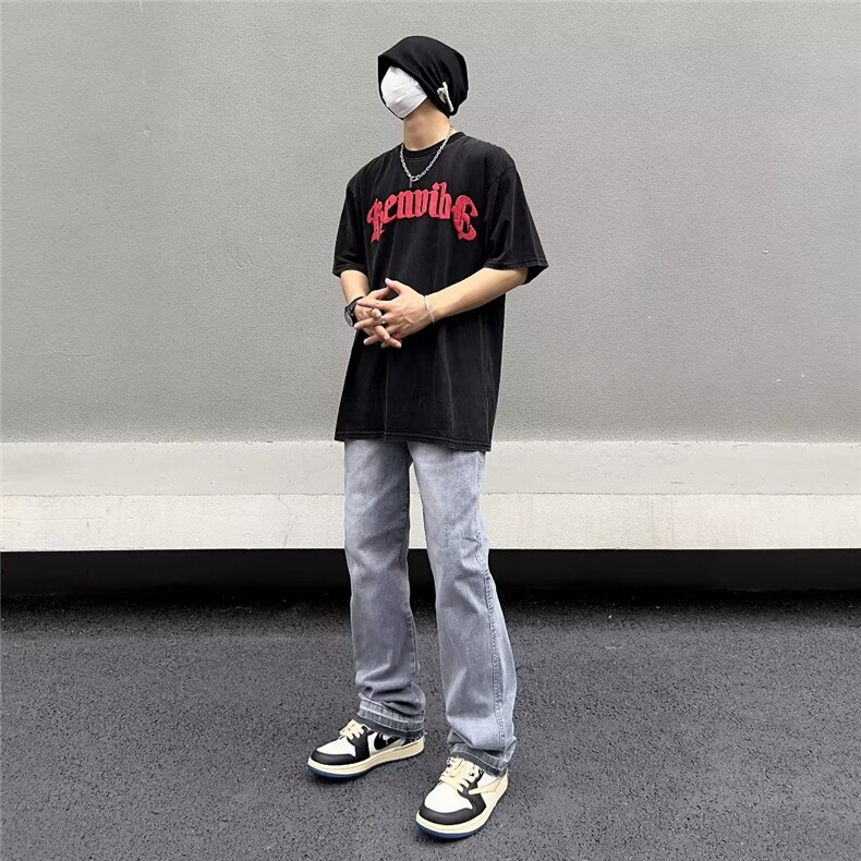 美式vibe裤子高街水洗牛仔裤男设计感小众拉链裤B8163P42,男装牛仔裤,星座1116-2