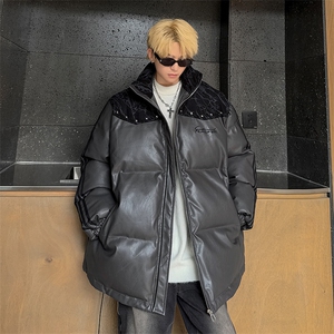 PU皮棉服冬季宽松港风棉衣立领冬装棉袄外套男MY249-特P105控168图片