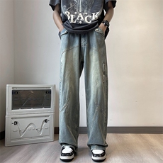 美式复古设计感阔腿牛仔裤女夏季高腰街头hiphop高街NG14P58，男装牛仔裤，星座1116-2