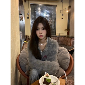 秋冬hiphop毛茸茸慵懒风开衫毛衣男女新款慵懒风bf软糯糯针织衫潮图片