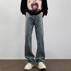 新款港风美式高街ins潮牌直筒休闲牛仔裤男N08222-P48，男装牛仔裤，星座308B-1