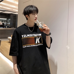 港风条纹印花设计潮大码M-5XL短袖T恤男DT77779P18块特价控38图片