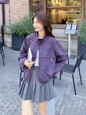 减龄小个子设计感休闲夹克紫色亮闪短外套女秋季，女装短外套，2C266