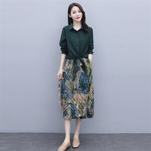 长袖针织连衣裙两件套女装2025年春秋装新款气质早春季套装裙子潮，女装套装/套裙，施恩睿棋