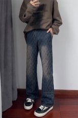 B221美式ins高街小众格子提花直筒牛仔裤LK24382-特P52控88，男装牛仔裤，电商B221