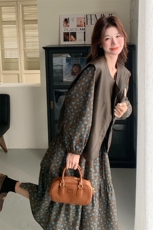 时尚印花连衣裙马甲套装女2026春秋两件套A505P175K248，女装套装/套裙，2C268